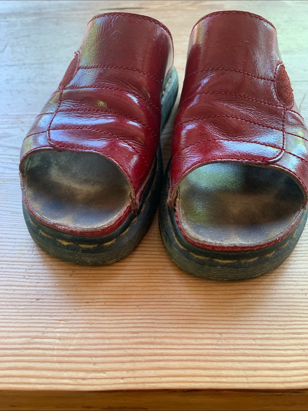 Red Patent Leather Open-Toe Slide Sandals uk37  vintage purchased in France